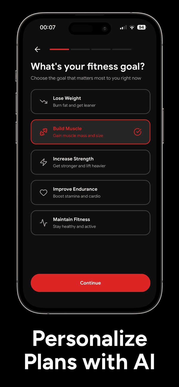 Ariex.fit AI goal-personalization screen